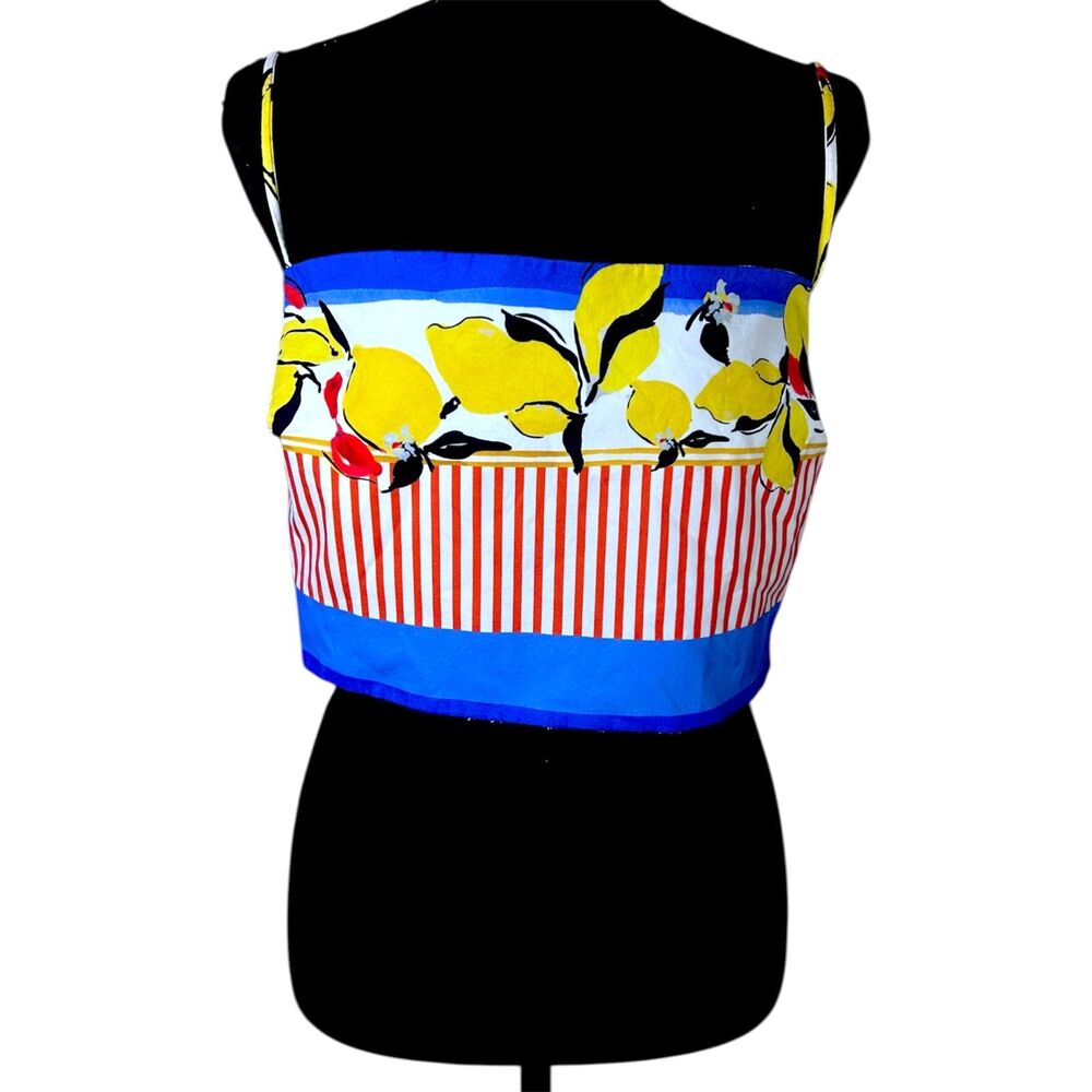 Zara Womens Lemon Striped Crop Top XXL Picnic Festival Summer Abstract Cute NWOT